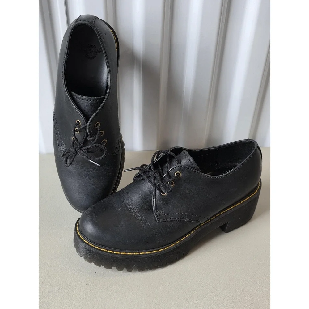 Dr. Martens Shriver Lo Shoes Womens Size 8 Black Leather Platform Lace Up Heel